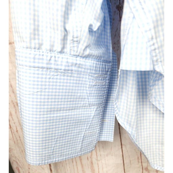 Charles Tyrwhitt London Blue Checkered French Cuff 17 1/2x36 Embroidered Shirt - Picture 4 of 12